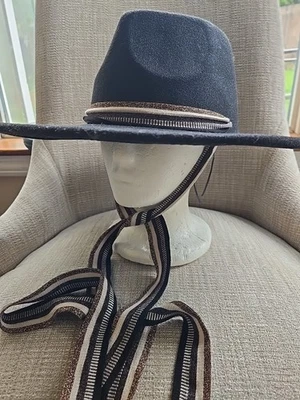  ANTHROPOLOGIE女式均码黑色/煤炭羊毛FEDORA帽子 — 第 1/4 张图片