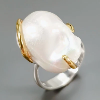 Vintage jewelry Natural Baroque Pearl Ring 925 Sterling Silver Size 8 /R435627 - Image 1 of 4