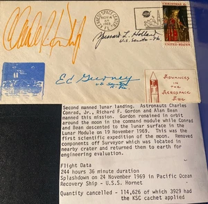 UNIQUE APOLLO 12 LAUNCH COVER + OFFICIAL NASA BLUE CACHET + SIGNED BY GOV & SEN - Picture 1 of 7