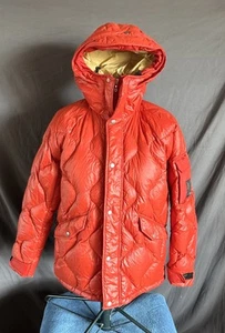 Rag and Bone Puffer Jacket Down Ski Coat Hike Orange Hooded Snap Full Zip Bubble - Picture 1 of 14
