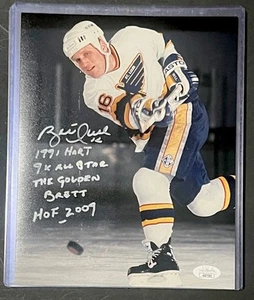 BRETT HULL Signed 8x10 Photo with 4 Inscriptions, JSA COA HOF The Golden Brett - Picture 1 of 4