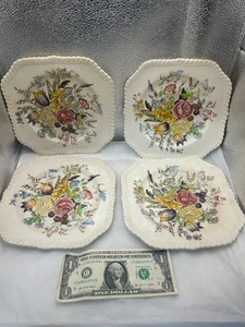 Set of 4 Vintage Johnson Brothers Garden Bouquet Square Plates 7.5" Windsor Ware - Picture 1 of 8