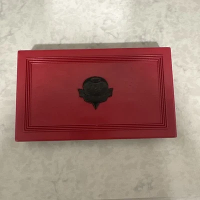 Vintage Crisloid Top Grade Bakelite Boneyard Green Dominoes Original Red Case  - Image 1 of 4