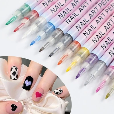 12Pcs Nail Pen Art Marker Set DIY 3DExtra Fine Tip Graffiti Drawing Embellishing - Image 1 of 4
