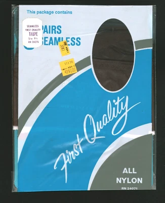 K-Mart Mesh Nylon Garter Stockings Size 9 1/2 Taupe 1970s One Pair - Image 1 of 2