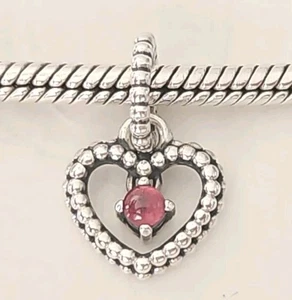 Genuine Pandora Bracelet Charm - Silver July Birthstone Heart Dangle S925 ALE - Picture 1 of 7