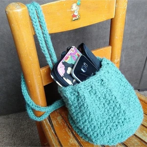 Gehäkelter Kordelzug Mini Rucksack Handtasche Tasche Farngrün Handarbeit ungefüttert 10" - Bild 1 von 16