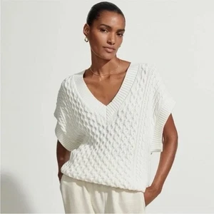 Varley Romelo Blanco Tejido con Cable Suéter Chaleco Mujer Mediano Mangas Dolme Hipster - Imagen 1 de 12