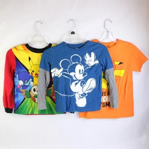 Mixed Lot of 3 Kids' Cartoon T-Shirts Boys' Size 7 Pokemon Pikachu Mickey Mouse - Picture 1 of 5