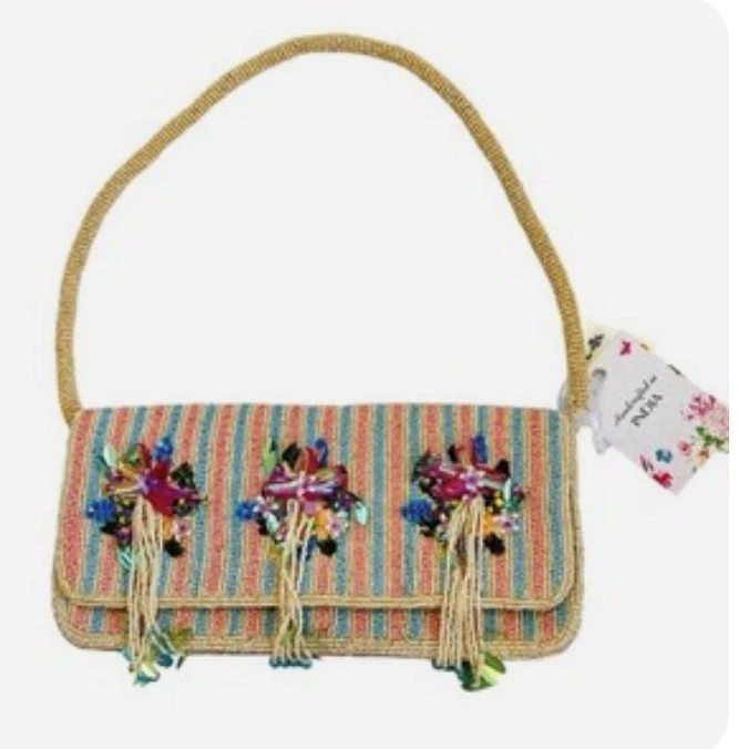 Bolso de hombro baguette con borla floral a rayas con cuentas. Hecho a mano en la India nuevo con etiquetas Foto 1 de 1