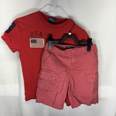 Vintage Polo Ralph Lauren Set Boys Red Chino Pony Logo 90s Relaxed Sz 7/8 - Image 1 of 4