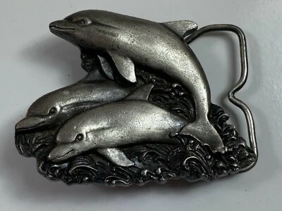 Vintage scuba  sea dive fish Bergamot Brass Works 1978 Dolphin Belt Buckle USA  - Image 1 of 4