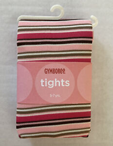 NWT Gymboree Teacher's Pet Sz 5-7 Pink & Brown Striped Nylon Tights