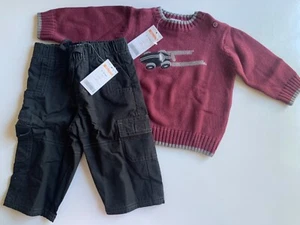 GYMBOREE Sweater Pants SET 6 12 M TURBO CHARGED Racecar Crew Cargo Lined NWT - Picture 1 of 8