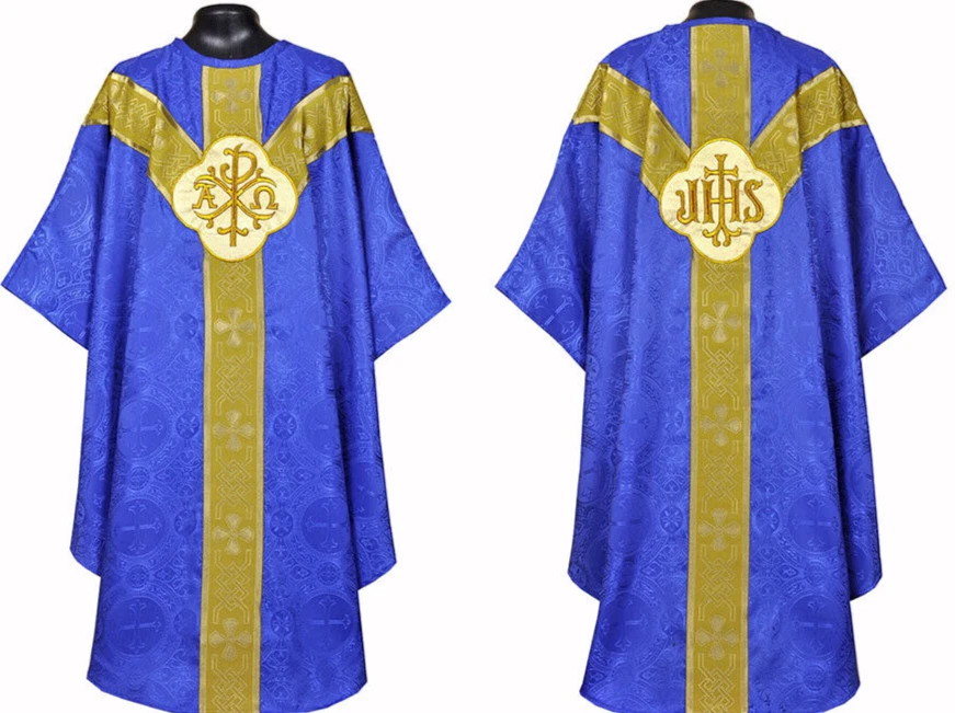 Chasuble Blue clergy gothic vestment and stole set, Casula, Casel, Casulla, NEW - Image 1 of 1