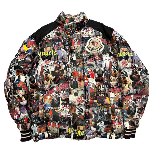 AUTENTICO PIUMINO GIACCA PUFFER MONCLER PALM ANGELS STAMPA ALL OVER TAGLIA 3 H13