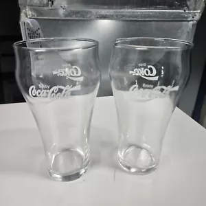 Coca Cola Coke Bell Shape Pint Glass Clear Glassware Set of Two - Picture 1 of 2