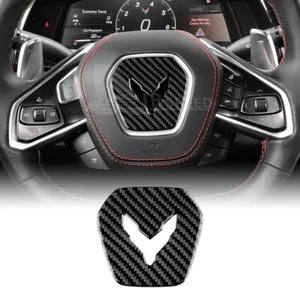 Black Steering Wheel Center Cover Carbon Fiber Sticker For Corvette C8 2020-2023 - Foto 1 di 8