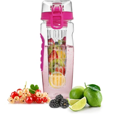 Fruit Infuser Water Bottle w/ Time Marker -Top Locking Lid, Insulated Sleeve - Image 1 of 4