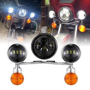 7" LED Headlight + Fog Passing Light Bar For Harley Sportster Fatboy Softail - Picture 1 of 12