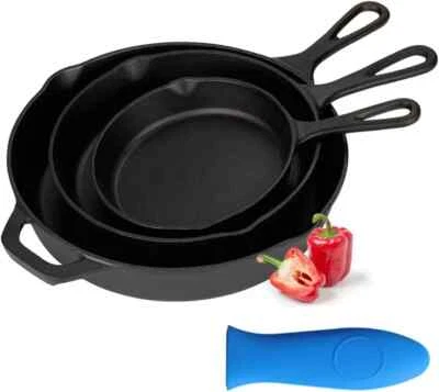 Kookantage Cast Iron Skillet Pre-Seasoned Cookware-6", 8", 10" Pans 3 Piece Set - Image 1 of 4
