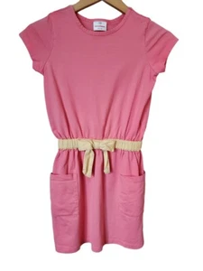 Hanna Andersson Shirt Dress Size 140 Size 10 Girls Salmon Pink Yellow Tie Short  - Picture 1 of 5