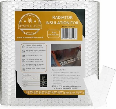 HOMES AND HIVE Heizkörper Reflektor Folie 5m x 60cm - 3mm stark energiespar Heizkörperfolie Rolle