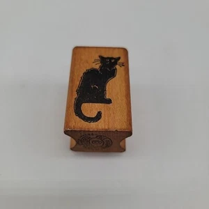 Black Cat Stamp Wood Wooden Rubber Stamp Solid Cats Kitten vtg All Night Media - Picture 1 of 9