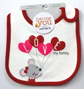 Bavaglino Carter's Just One You San Valentino scintillante "LOVE my family" bianco nuovo con etichetta - Foto 1 di 3