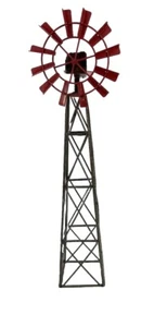 Windmill Figurine Metal 13.5" Tall, 2.5" Wide, Red Blade & Tail, "Snow" on Top - Picture 1 of 8