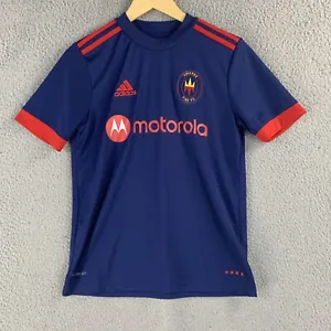 Adidas Chicago Fire FC Soccer Jersey Shirt Kids L 13-14Y Aeroready Blue Motorola - Picture 1 of 12