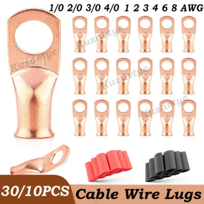 30PCS Battery Cable Ends Kit Copper Wire Lugs Eyelets Ring Terminals Connectors - Image 1 of 4