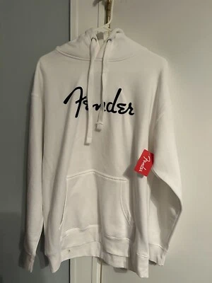 Fender Guitar White Large Pullover long sleeve Hooded Sweatshirt New With Tags - Image 1 of 4