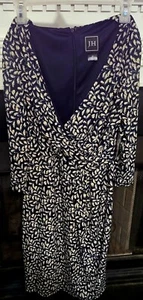 JH Floral Wrap Top Style Dress in Deep Blue with Cream Leaves Size 10 - Picture 1 of 5