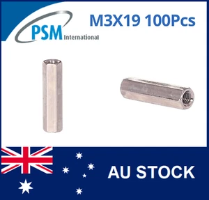 M3 X 19 PSM SPACER HEX FEMALE / FEMALE BRASS NICKEL PLATED SPA01BM319MM 100PCS - Picture 1 of 5