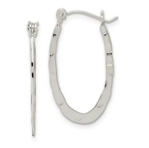 Sterling Silver Hammered and Polished Hoop Earrings 0.44" - Picture 1 of 2