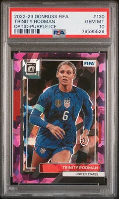 2022 Panini Donruss FIFA Trinity Rodman No130 оптический фиолетовый лед /99 PSA 10 - Изображение 1 из 2