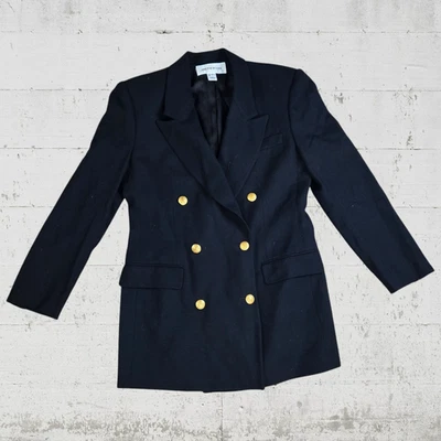 80s Vintage Black Military Double Breasted USA Made Deadstock Wool Blazer Size 8 - Image 1 of 4