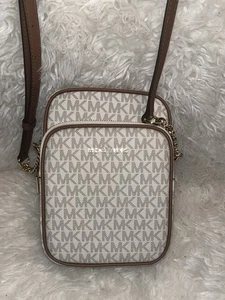 Michael Kors Monogram Shoulder Bag Mini Vanila 8” Crossbody - Picture 1 of 9