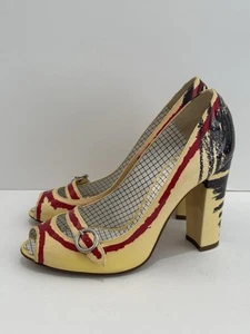 Moschino Cheap and Chic Baby Open Toe Pumps in Ivory Scribble Crayon Red -7 - Picture 1 of 12