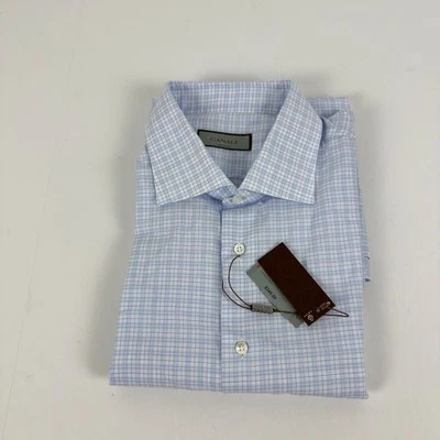 Canali Mens Tonal Check Regular Fit Dress Shirt Blue-US 17 EU 43 GD03154403798 - Image 1 of 4