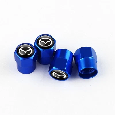 Compatible with Mazda 4Pcs Tire Valve Stem Caps Blue Anodized Aluminum - Image 1 of 4