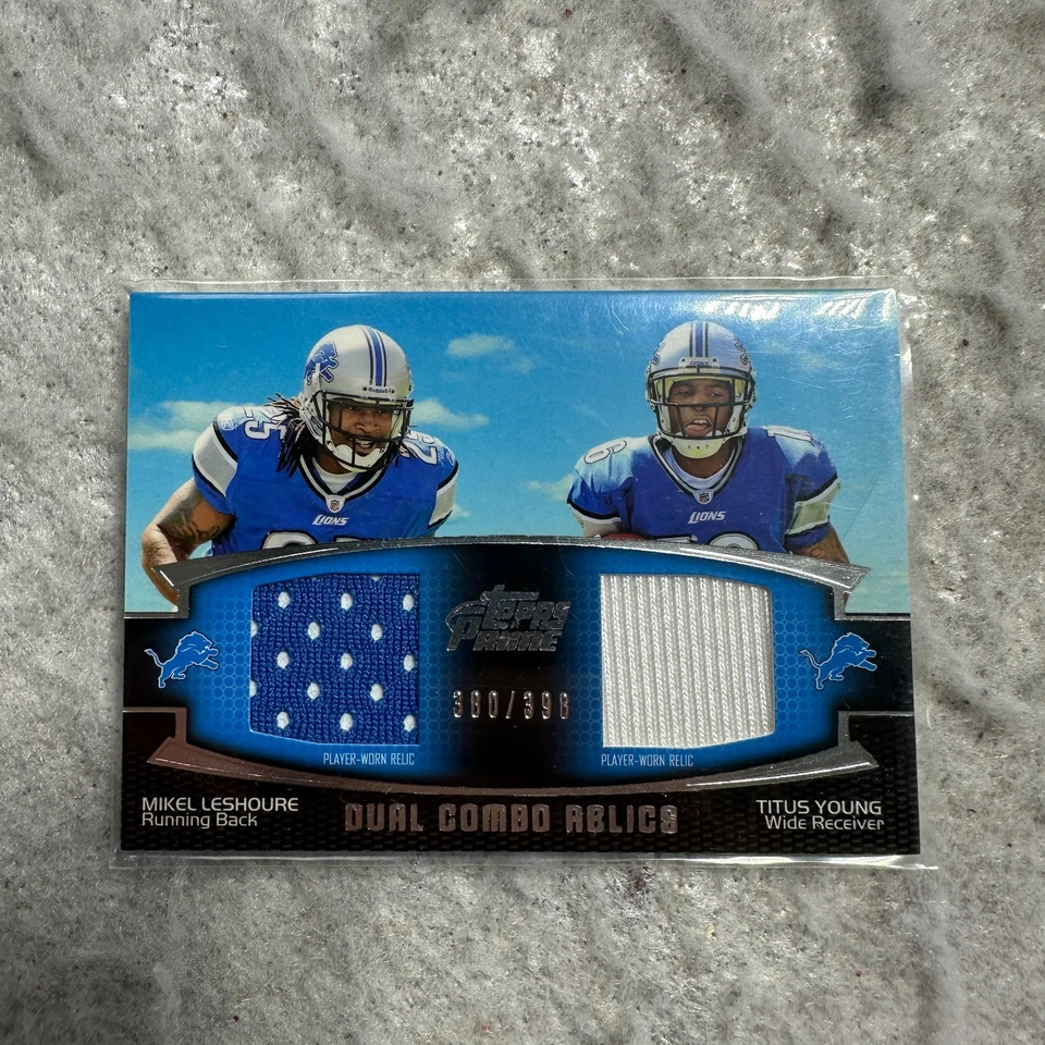 2011 Topps Prime Dual Combo Relic /398 Card #DCR-LY Mikel Leshoure Titus Young - Image 1 of 4