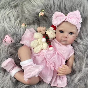 Poupée fille reborn vinyle 18" pouces 45 cm bébé vie comme réaliste tenue rose véritable - Photo 1/8