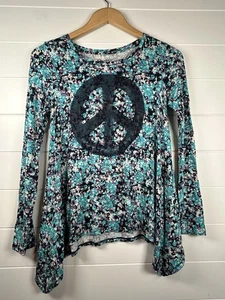 Mudd Girls 14 Long Sleeve Floral Top Peace  - Picture 1 of 7