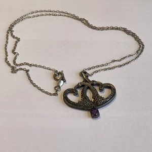 Franklin Mint Sterling Silver Amethyst Pendant Necklace 925 1983 FM 18 Inches - Picture 1 of 8