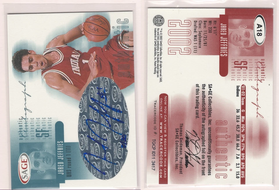 2002 Sage - Authentic Autograph Jared Jeffries #A18 /30 (AU, RC) - Image 1 of 1