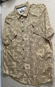 Vissla Hemd Herren Größe XL Gelb Blumenmuster Freizeit Knopfleiste Kurzarm - Bild 1 von 3