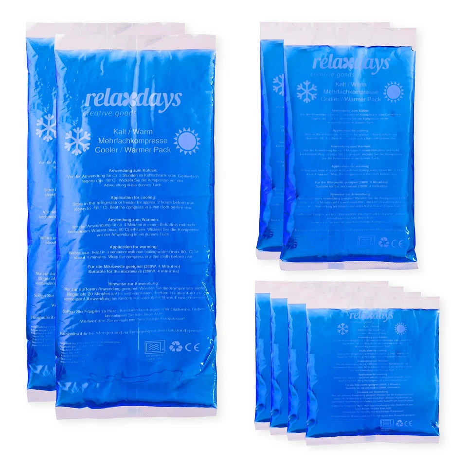 Relaxdays Kühlpads Gel 8er Set Erste Hilfe wiederverwendbar 3 Größen 10026303