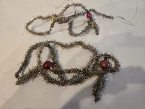 Vintage Tinsel with Glass Bead Dangle Drop Christmas Ornament Garland 34" & 26". - Picture 1 of 8